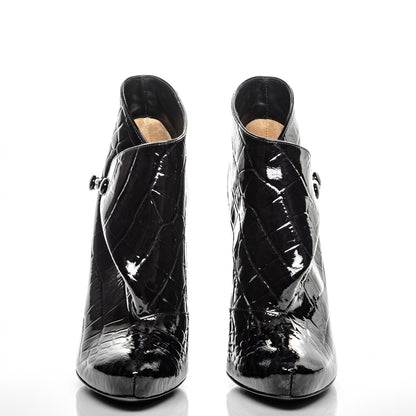 Louis Vuitton Patent Calfskin Crocodile Embossed Delft Cornelia Ankle Boots 38.5 Black 2 of 6