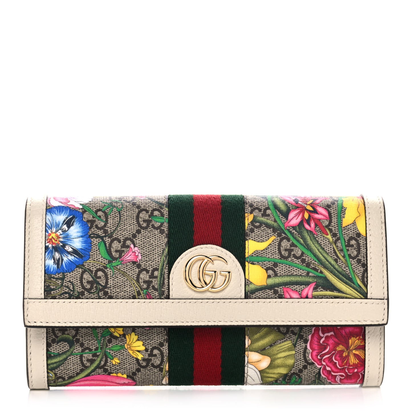 GG Supreme Monogram Flora Web Ophidia Continental Wallet White