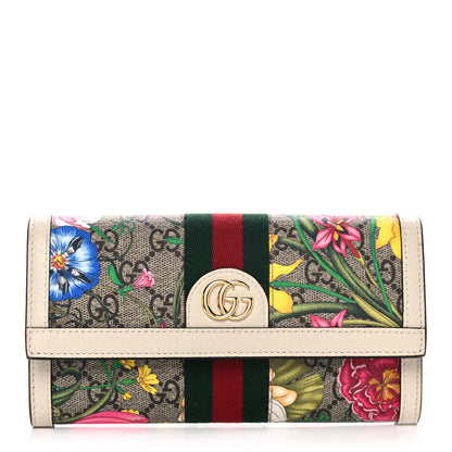 Gucci GG Supreme Monogram Flora Web Ophidia Continental Wallet White 1 of 9