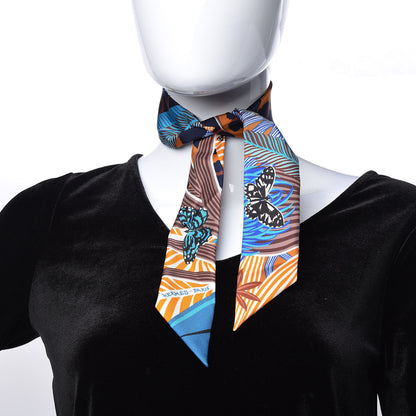 Hermes Silk Jaguar Quetzal Twilly Brun Bleu Orange 2 of 5