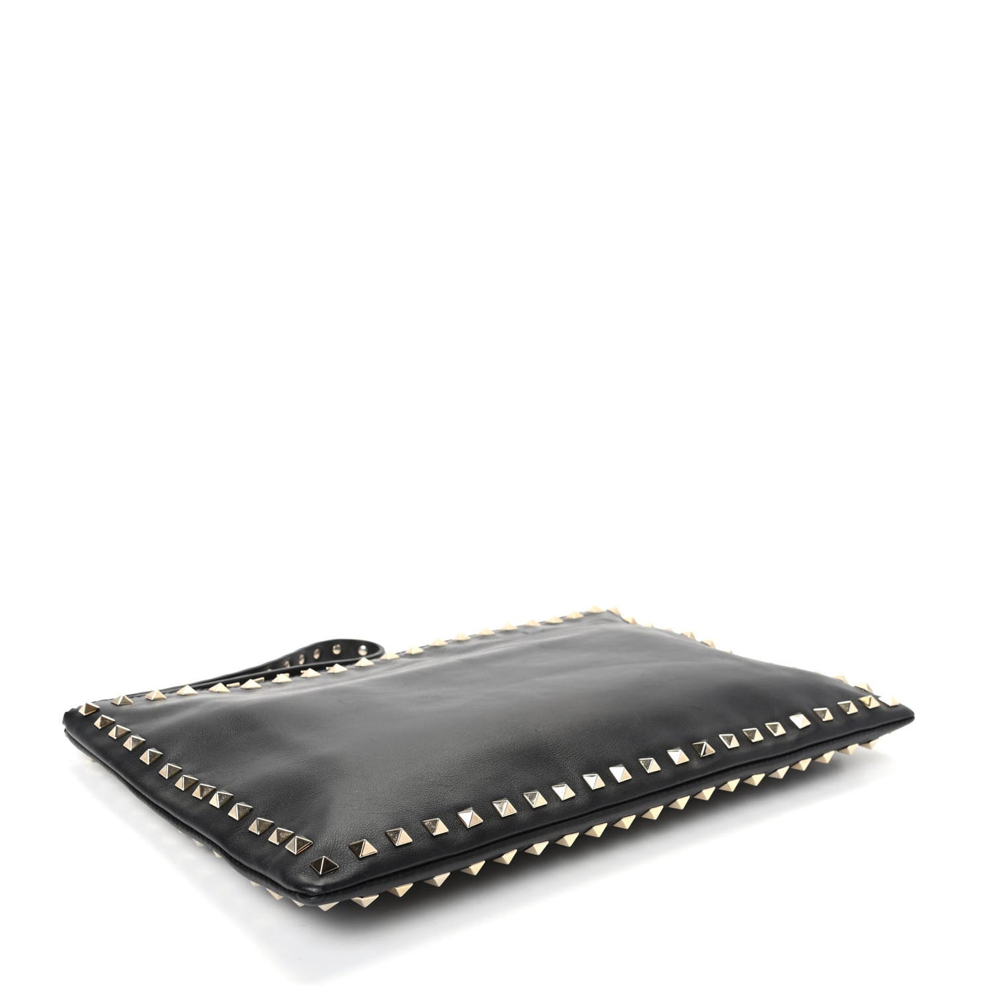 Vitello Large Rockstud Zip Wristlet Pouch Black