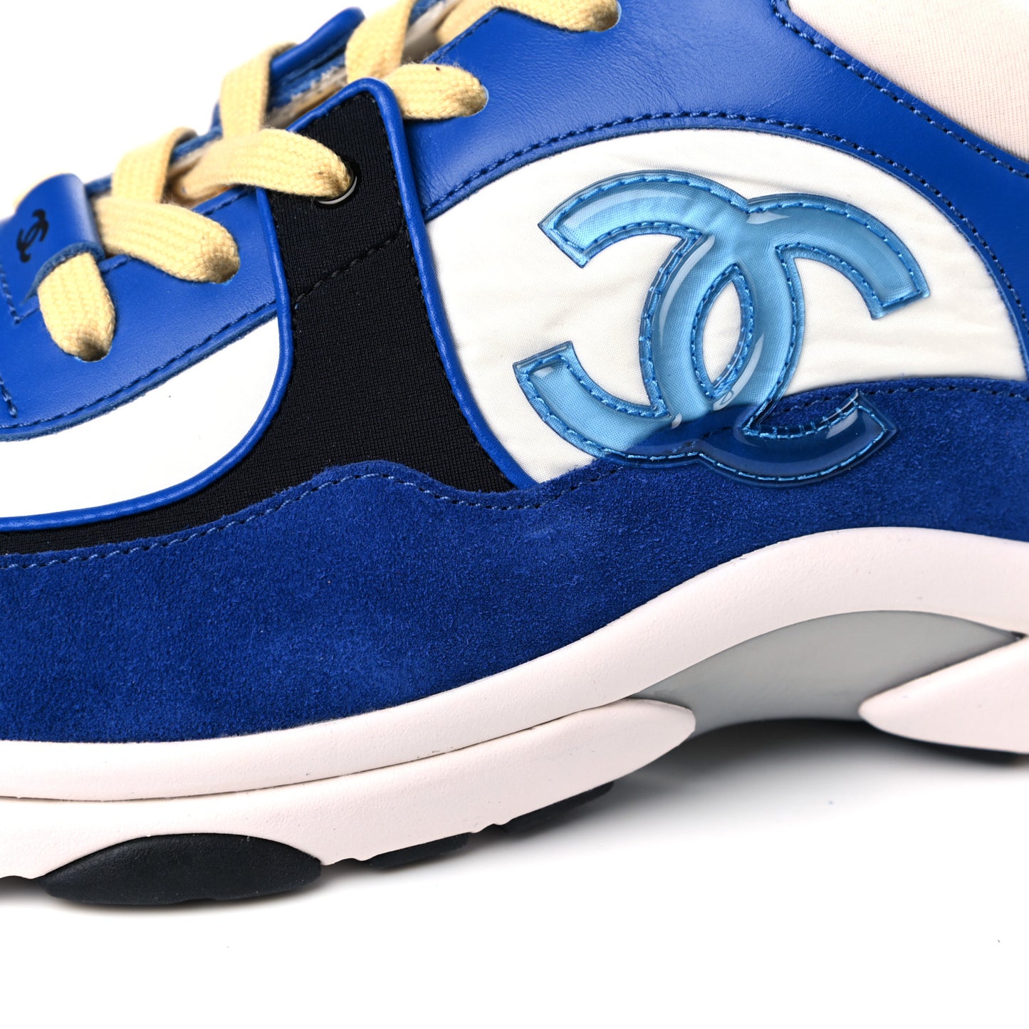 Nylon Lambskin Suede CC Womens Sneakers 41 Blue White Black