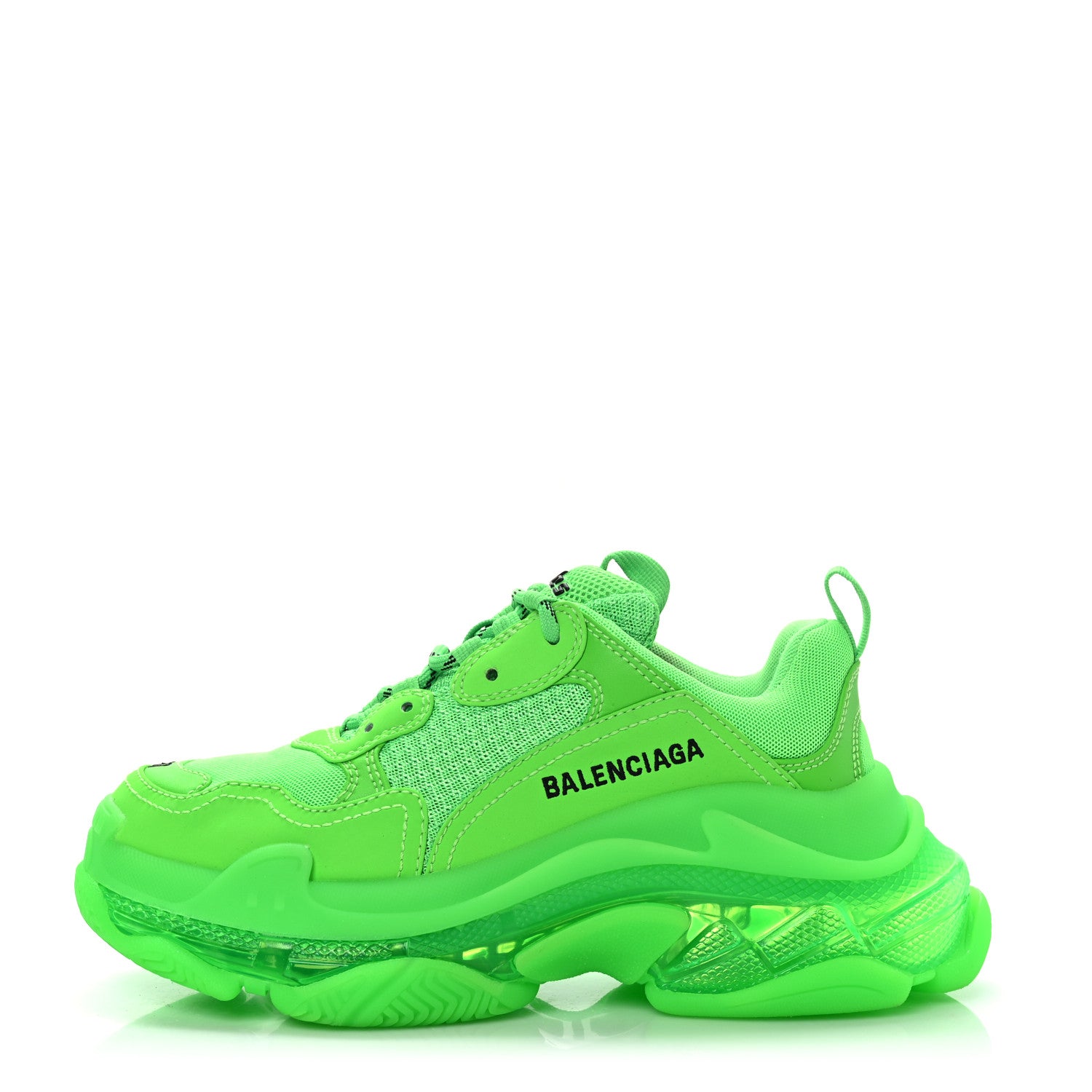 Balenciaga Fabric Mesh Clear Sole Womens Triple S Sneakers 37 Fluo Green 1 of 7