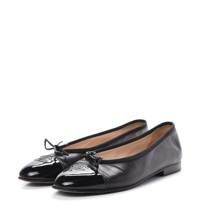 Chanel Lambskin Patent Cap Toe Ballerina Flats 39 Black 3 of 12