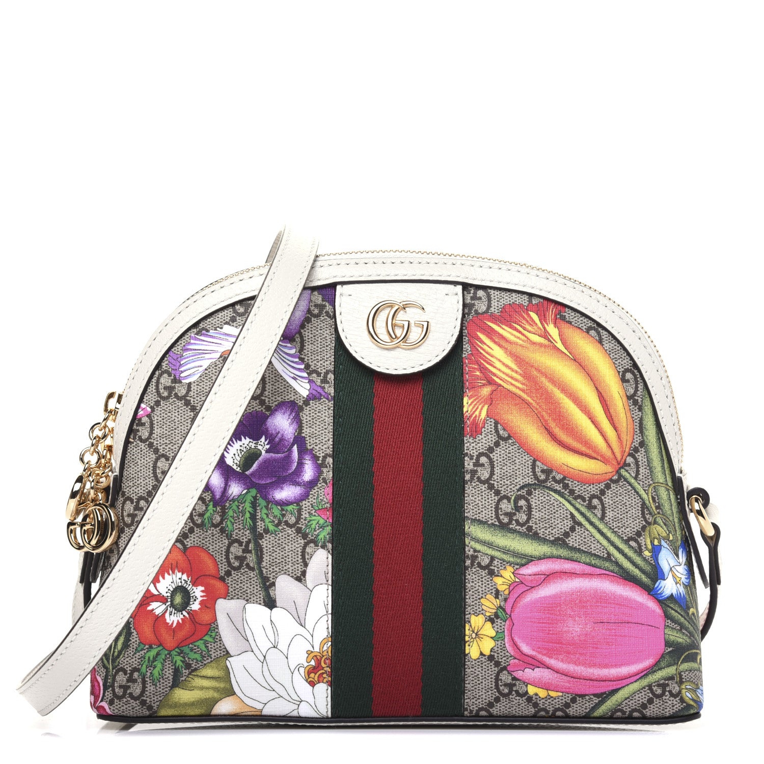 Gucci GG Supreme Monogram Flora Web GG Small Ophidia Dome Shoulder Bag White 1 of 16