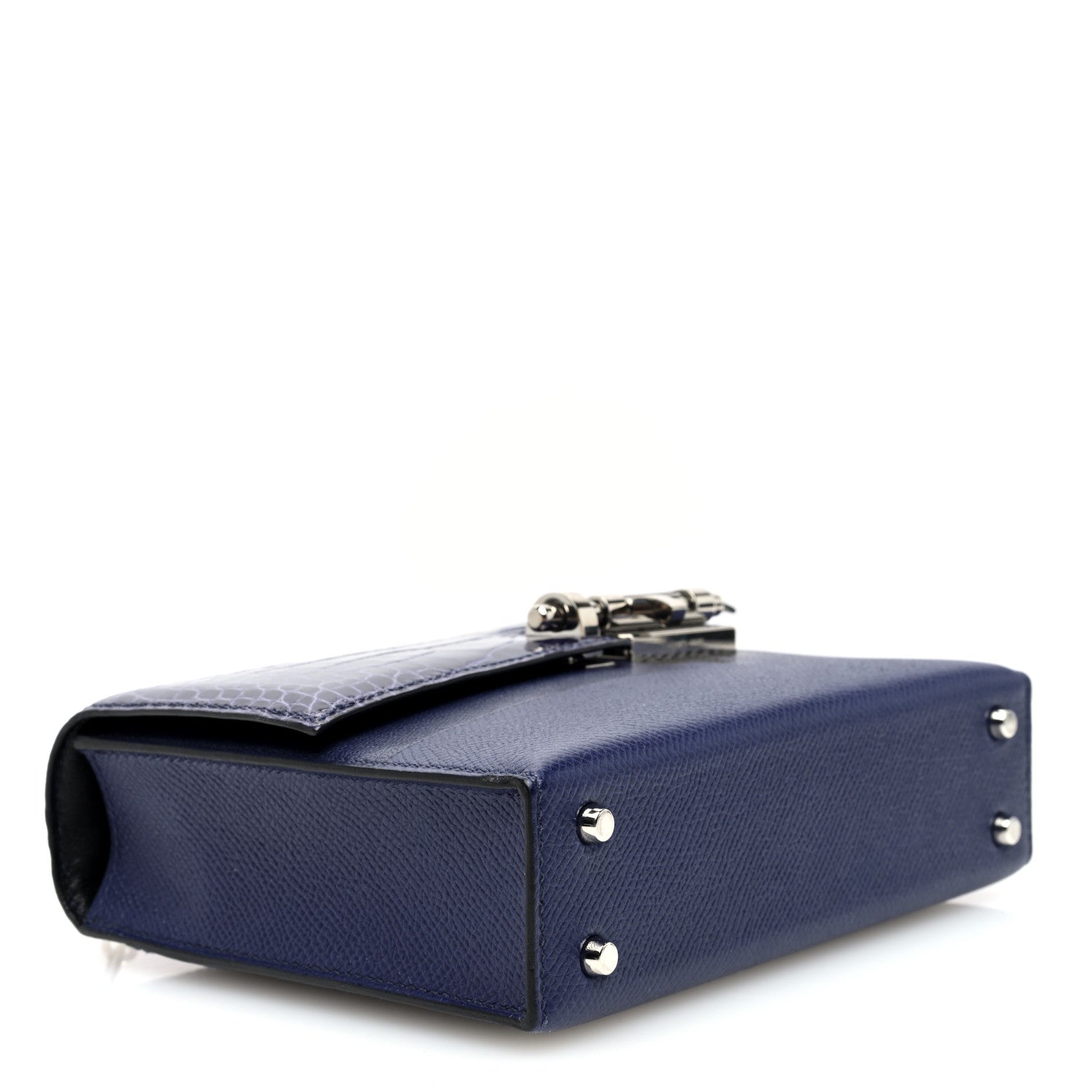 Hermes Epsom Shiny Alligator Mini Verrou Chaine Bag Bleu Encre Black 4 of 10