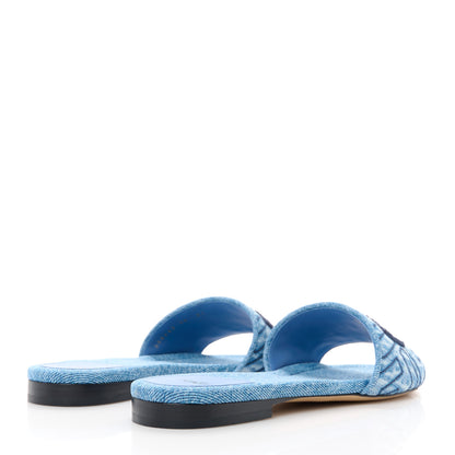 Fendi Denim Print Logo Flat Slide Sandals 39 Navy Blue 4 of 9