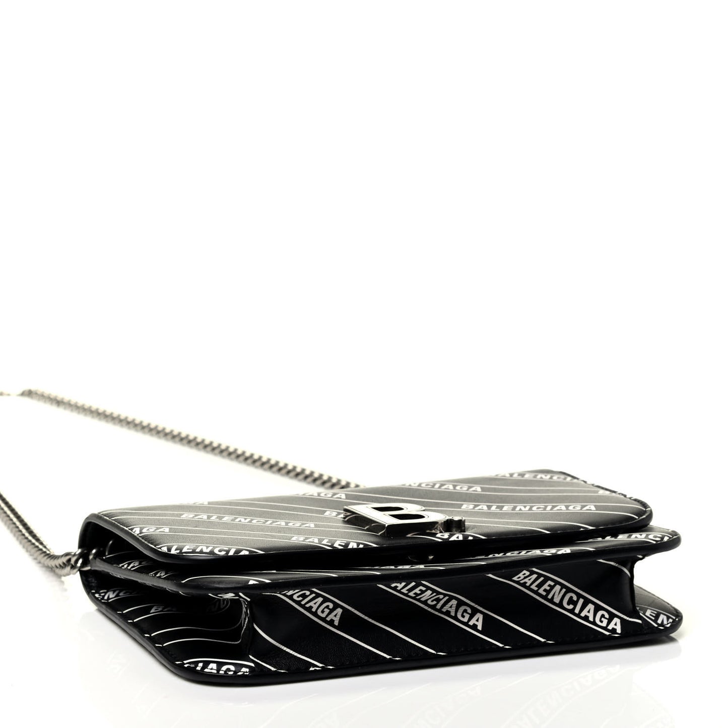Matte Calfskin Diagonal Allover Logo Print B Wallet on Chain Black White