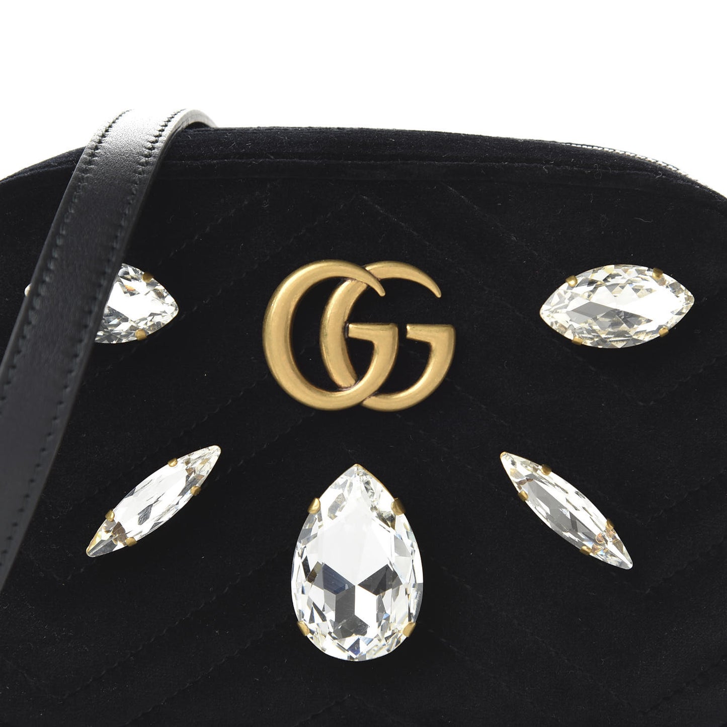 Velvet Matelasse Marquise Crystals Mini GG Marmont Chain Shoulder Bag Black