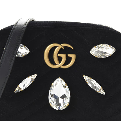 Gucci Velvet Matelasse Marquise Crystals Mini GG Marmont Chain Shoulder Bag Black 10 of 10