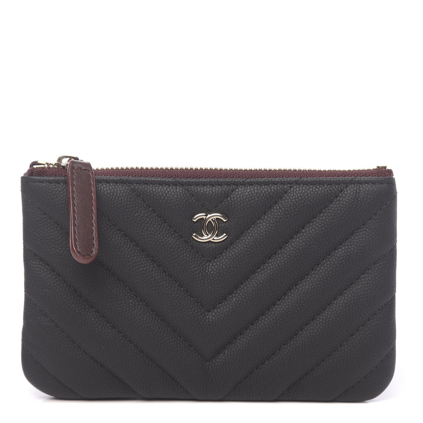 Caviar Chevron Quilted Small Cosmetic Case Black