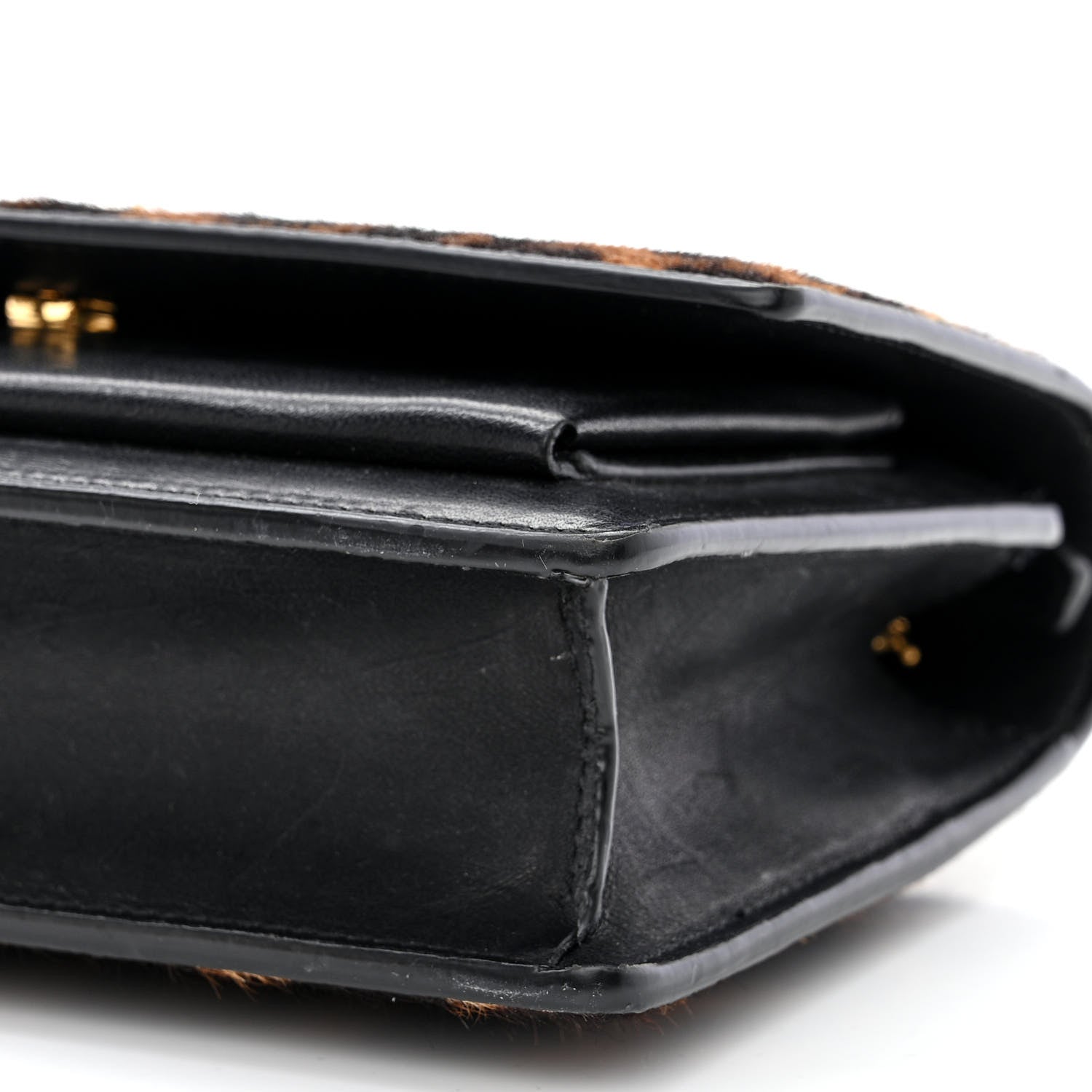 Saint Laurent Pony Hair Calfskin Leopard Print Monogram Sunset Chain Wallet Black 9 of 10