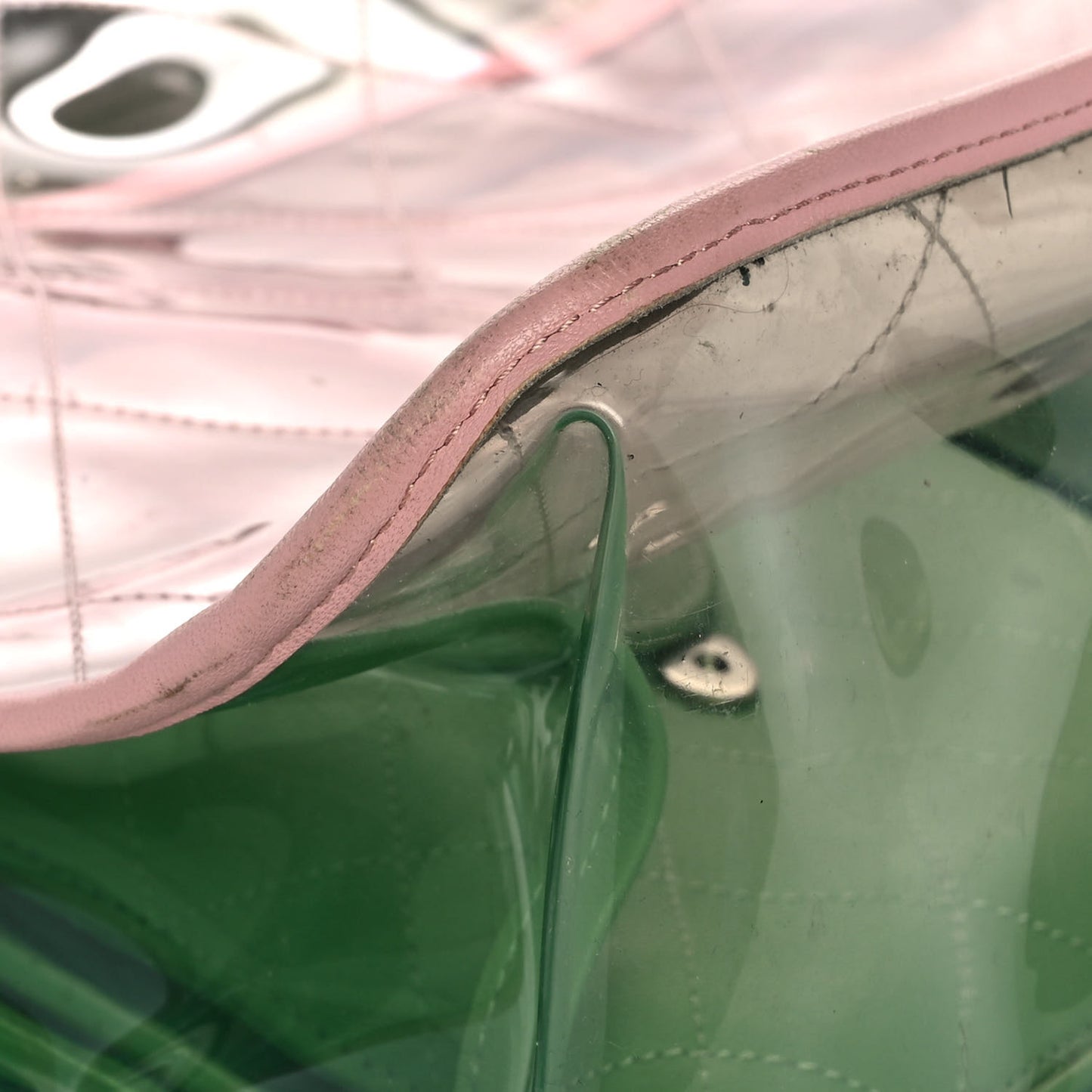 PVC Lambskin Stitched Medium Coco Splash Shopping Bag Green Pink