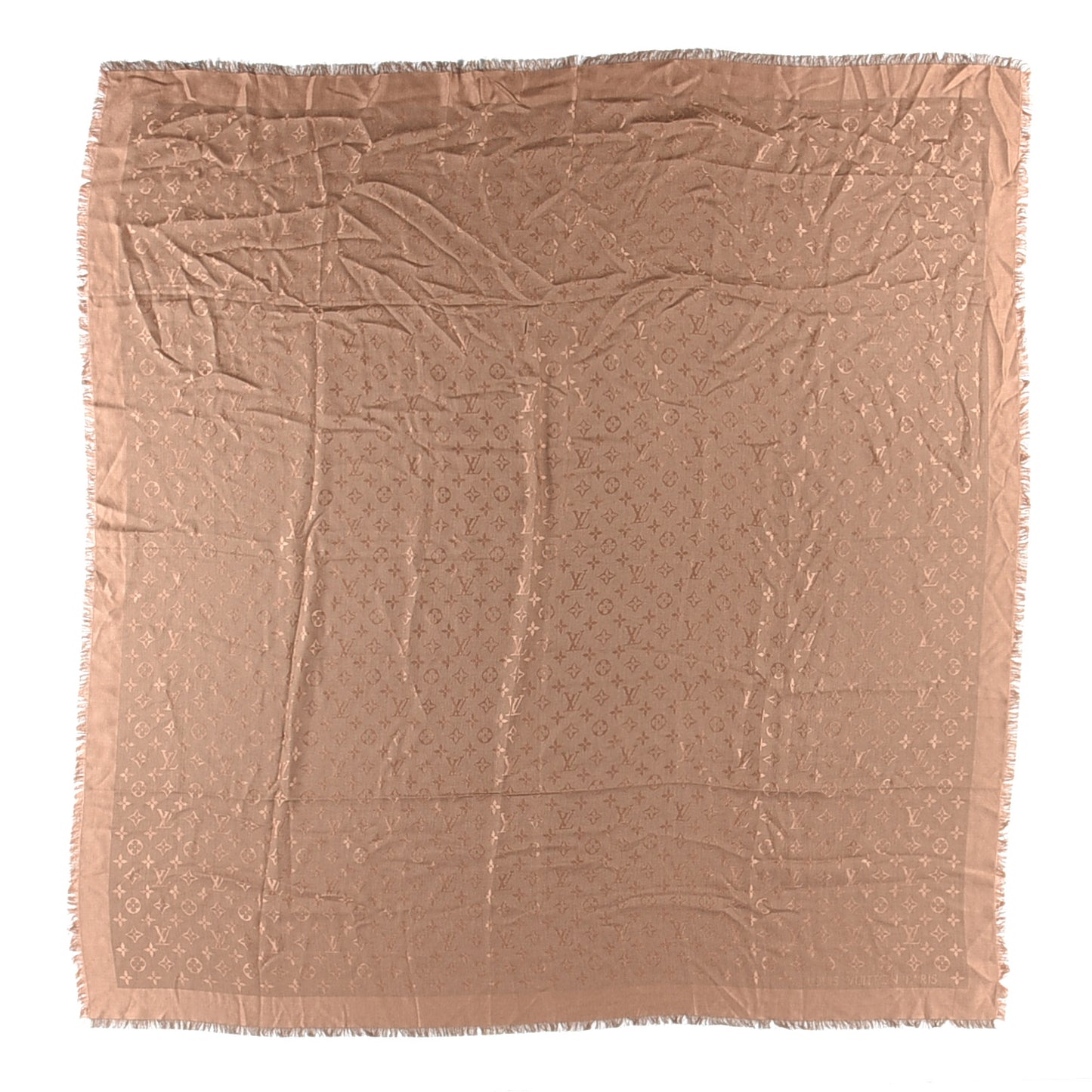 Silk Wool Monogram Shawl Cappuccino