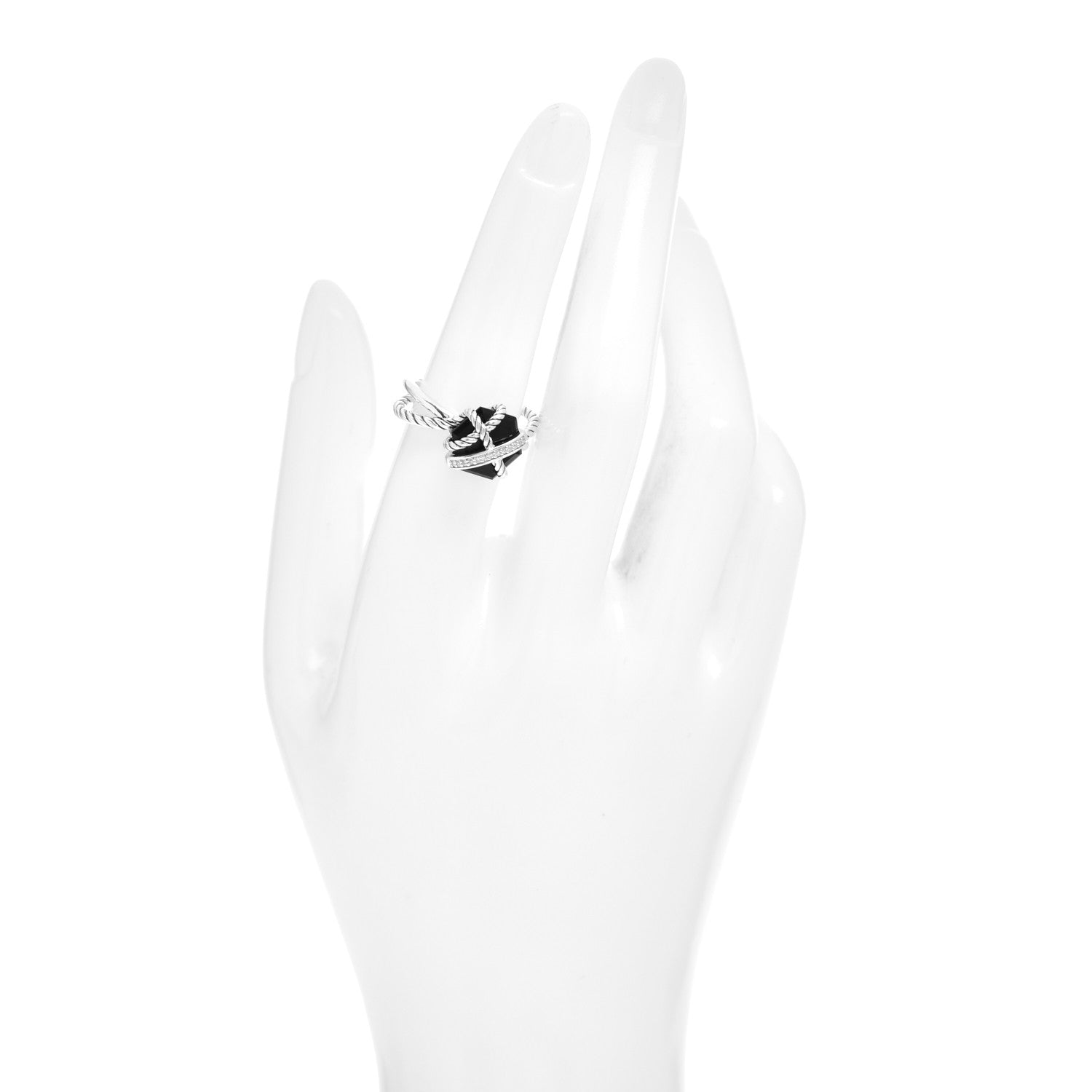 David Yurman Sterling Silver Diamond Black Onyx 10mm Cable Wrap Ring 54 7 2 of 5