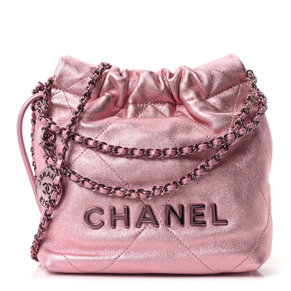 Chanel Metallic Lambskin Lacquered Monochrome Quilted Mini Chanel 22 Pink 1 of 9