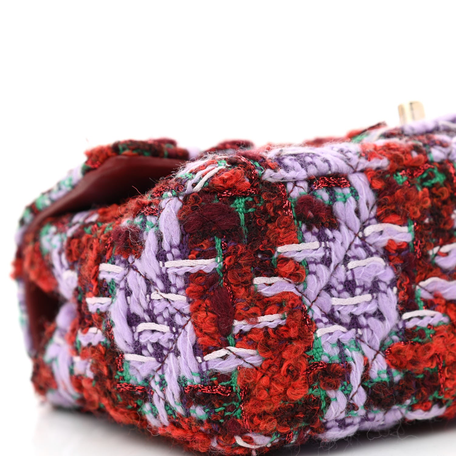 Chanel Tweed Quilted Mini Rectangular Flap Red Purple Green 9 of 10
