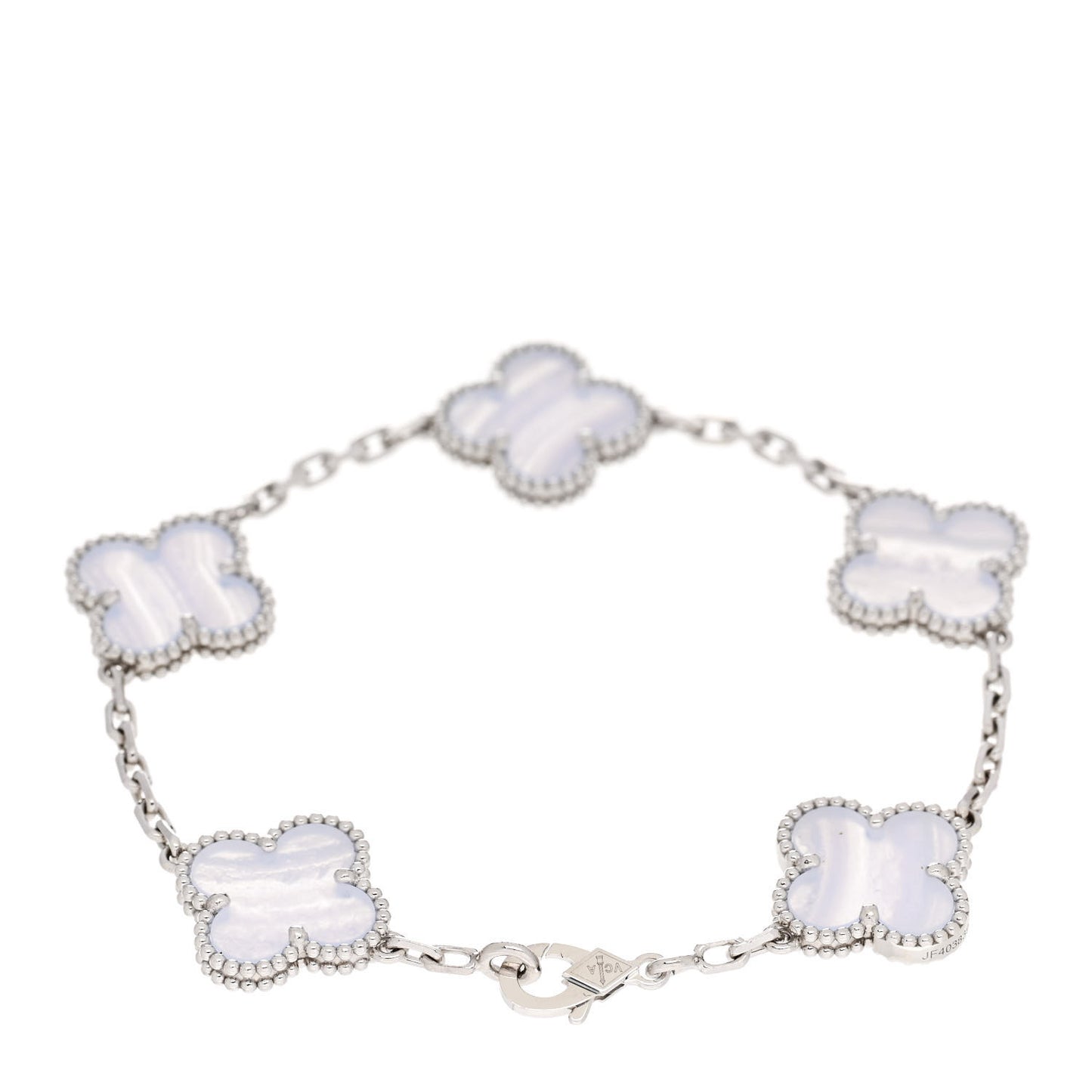 18K White Gold Chalcedony 5 Motifs Vintage Alhambra Bracelet