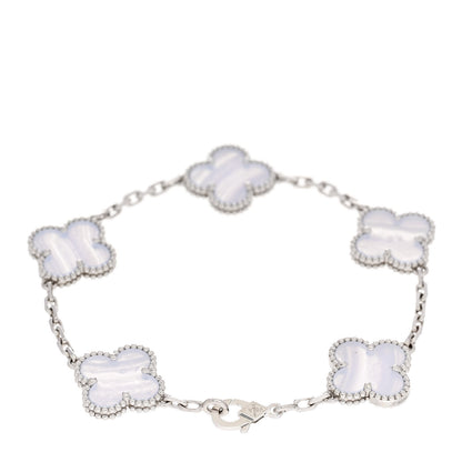 Van Cleef & Arpels 18K White Gold Chalcedony 5 Motifs Vintage Alhambra Bracelet 2 of 5