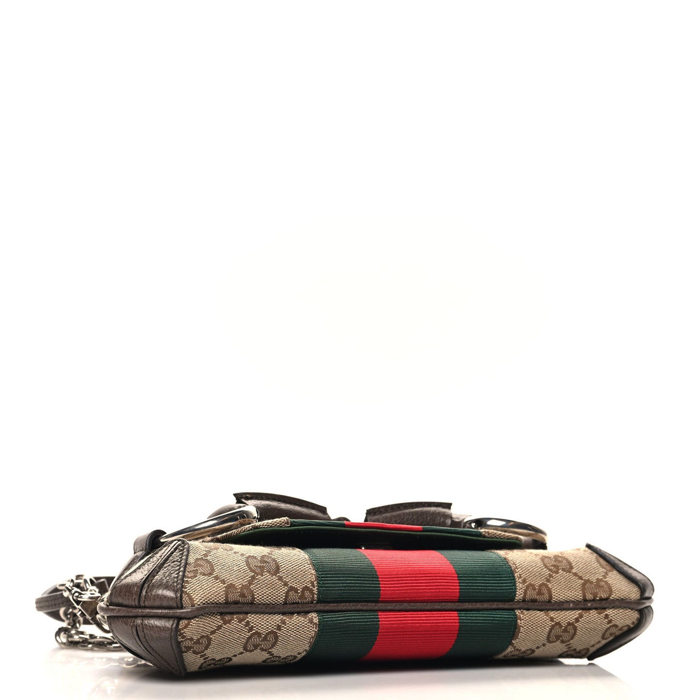 Monogram Textured Dollar Calfskin Heavy Grosgrain Web Small Maxi Horsebit Chain Shoulder Bag Beige Ebony New Acero