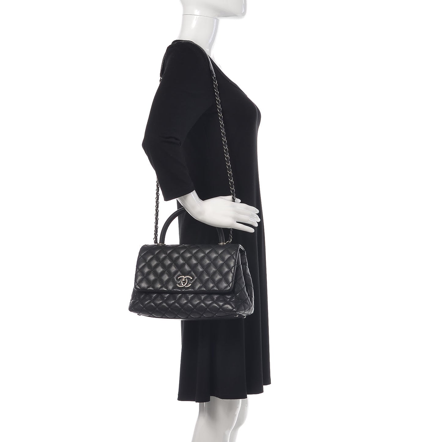 Caviar Quilted Small Coco Handle Flap Black