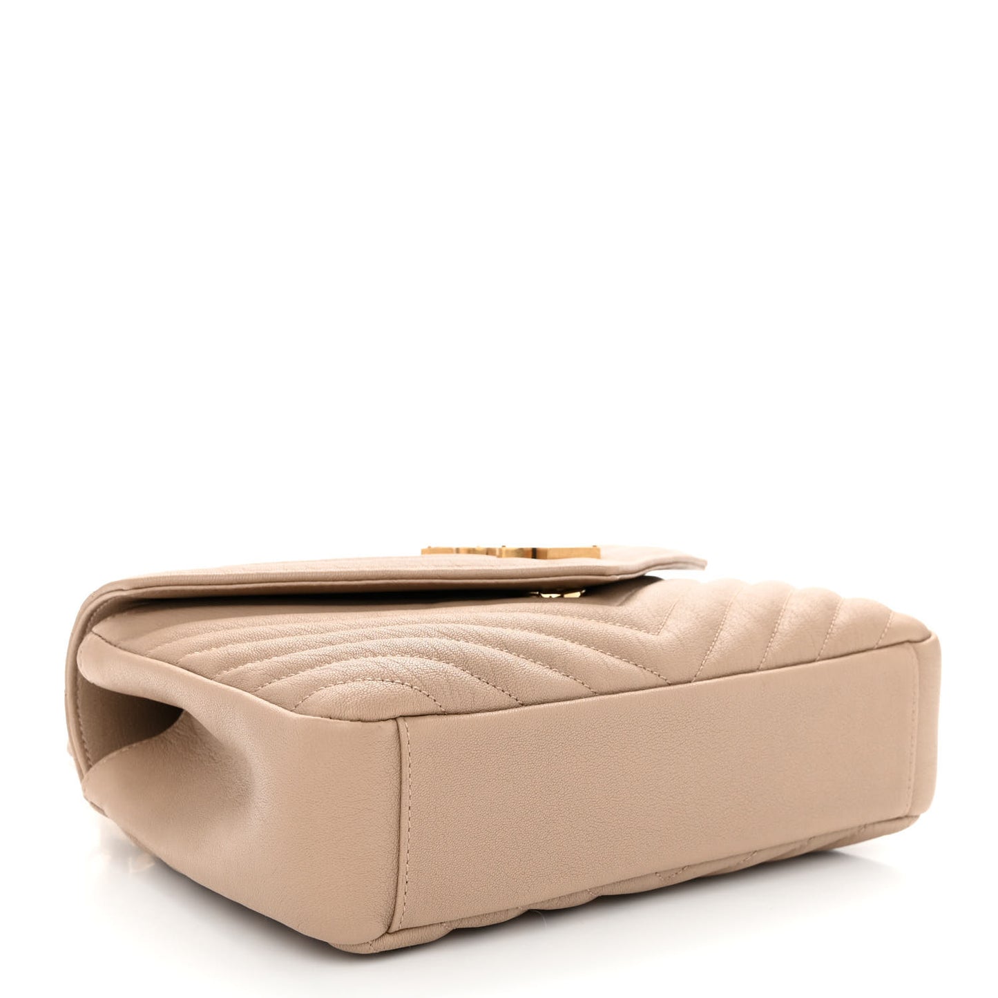 Sheepskin Matelasse Chevron Monogram Medium College Bag Dark Beige