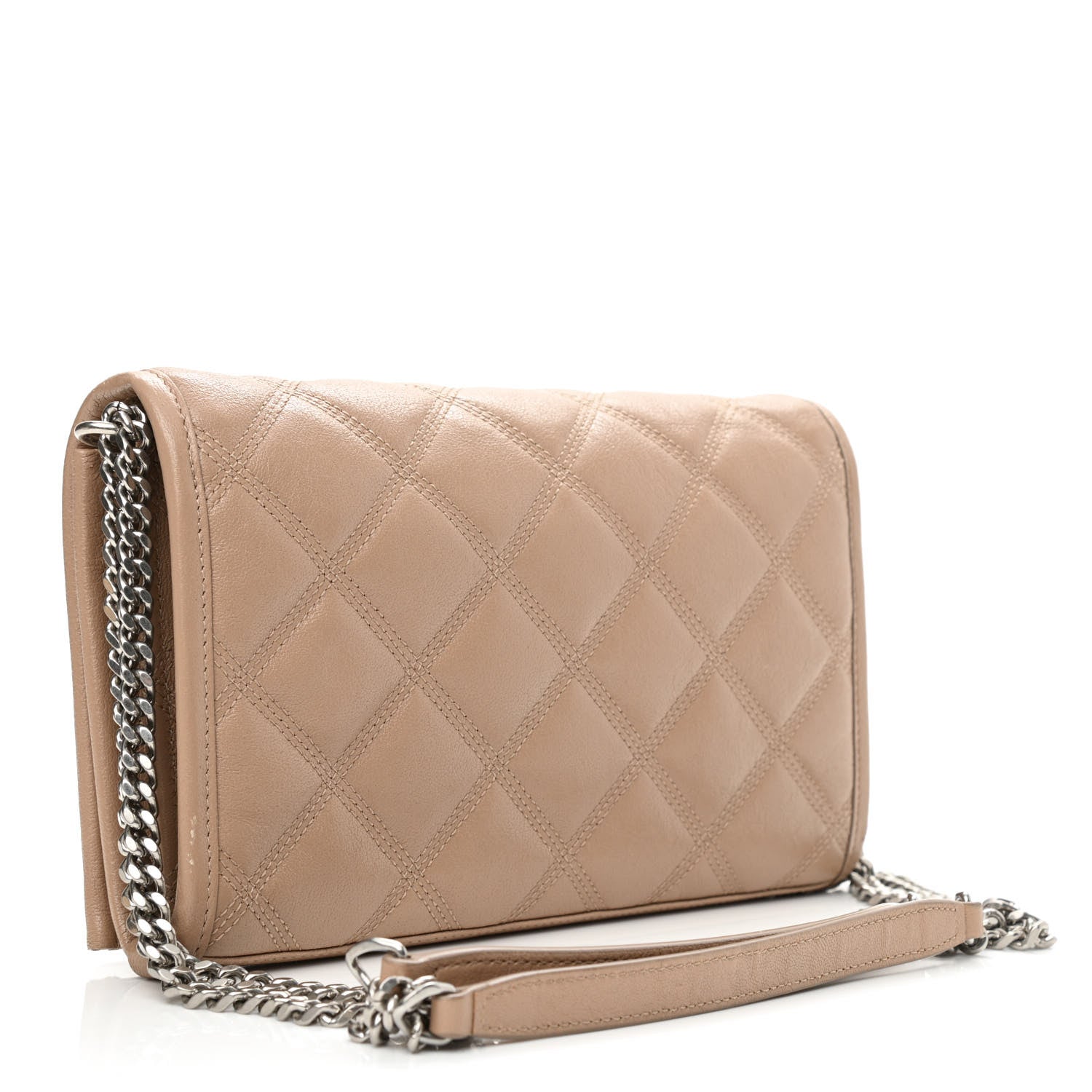 Saint Laurent Lambskin Diamond Quilted Becky Chain Wallet Gold Sand 3 of 8