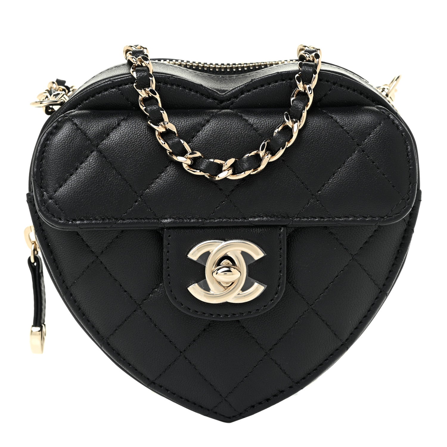 Chanel Lambskin Quilted CC In Love Heart Clutch With Chain Black 1 of 11