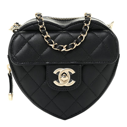 Chanel Lambskin Quilted CC In Love Heart Clutch With Chain Black 1 of 11