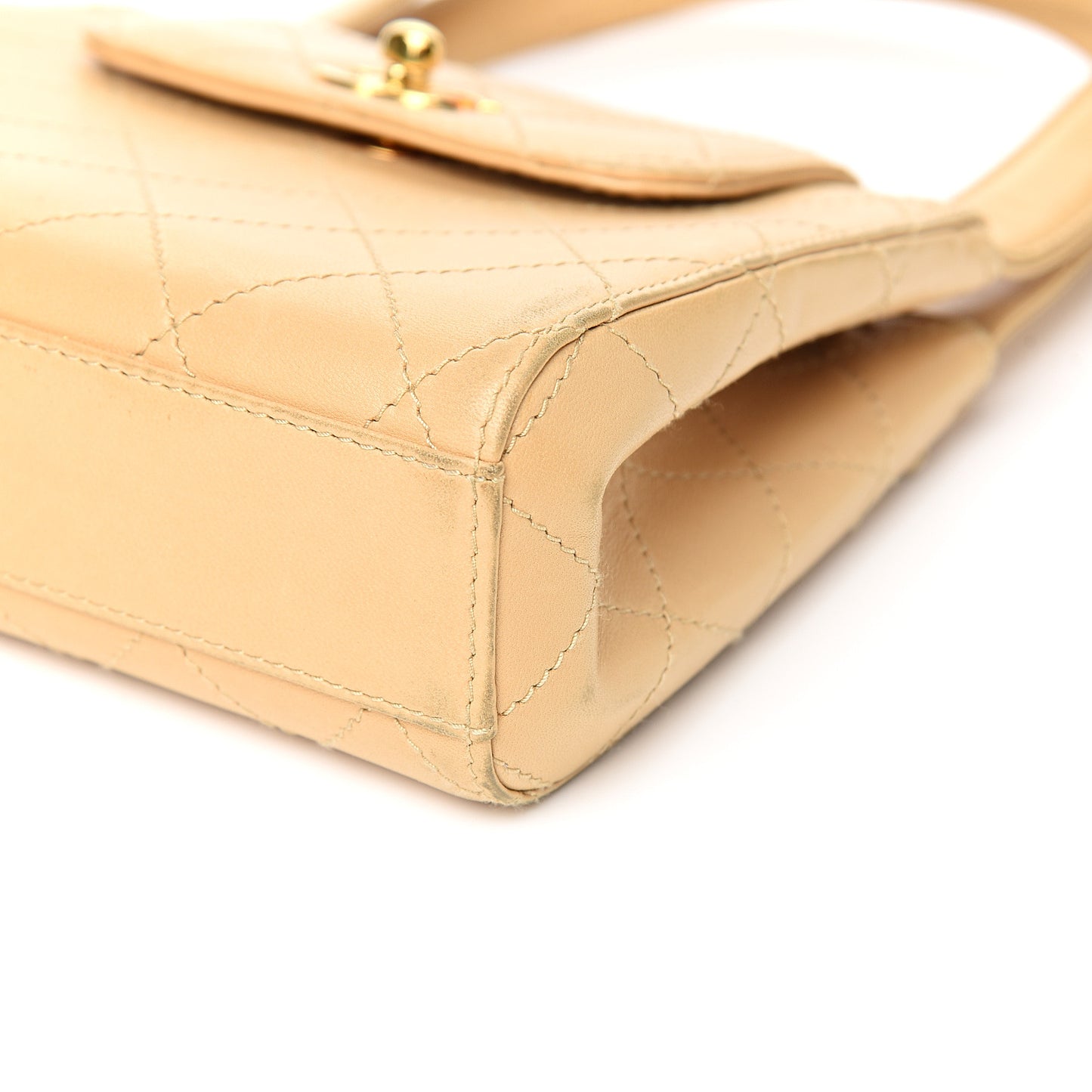 Lambskin Stitched Top Handle Flap Bag Beige