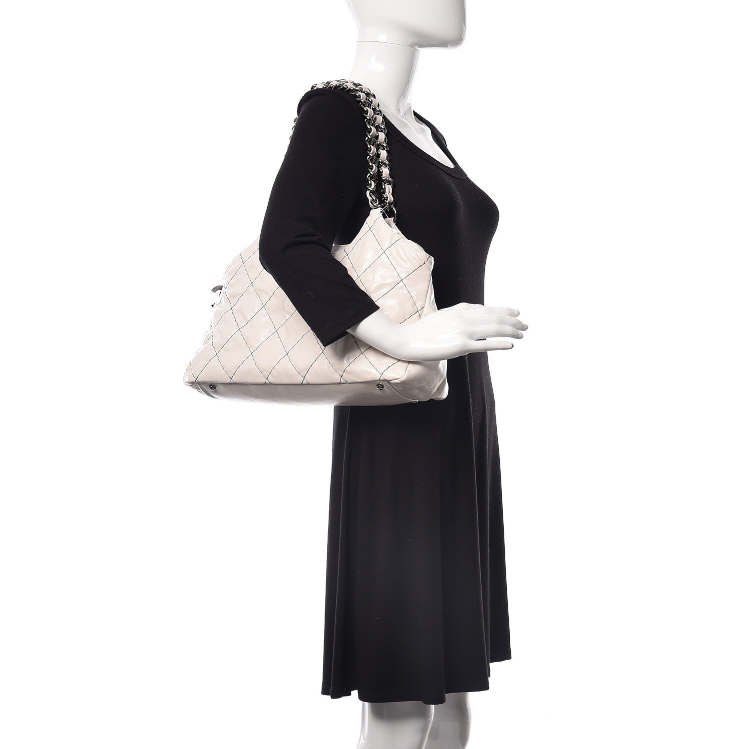 Chanel Glazed Goatskin Double Contrast Stitch Hobo Dark White 2 of 9