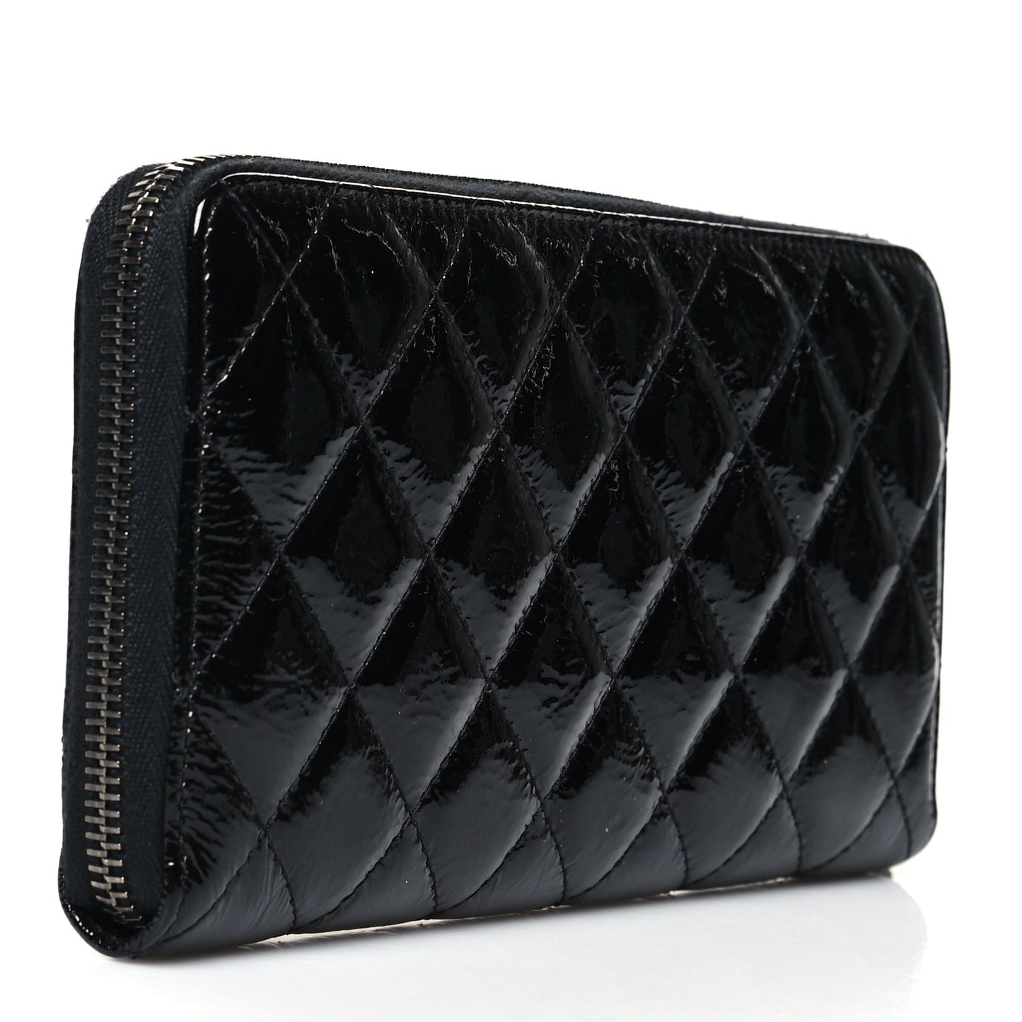 Patent Goatskin Quilted Medium Paris Dallas Zip Around Wallet Black
