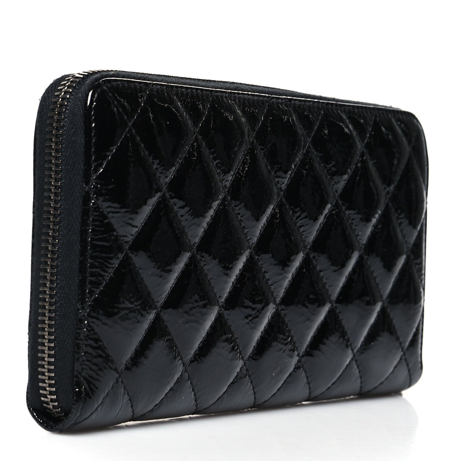 Chanel Patent Goatskin Quilted Medium Paris Dallas Zip Around Wallet Black 3 of 12