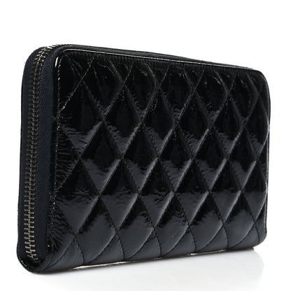 Chanel Patent Goatskin Quilted Medium Paris Dallas Zip Around Wallet Black 3 of 12
