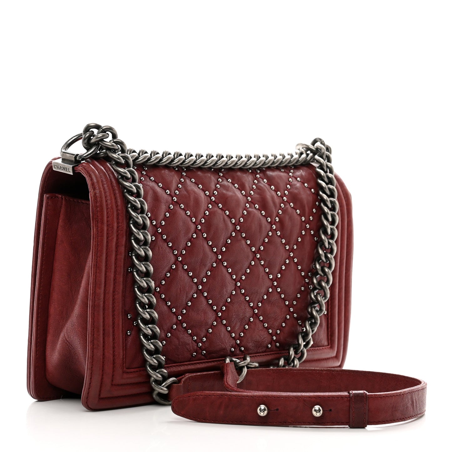 Crumpled Lambskin New Medium Studded Boy Flap Red