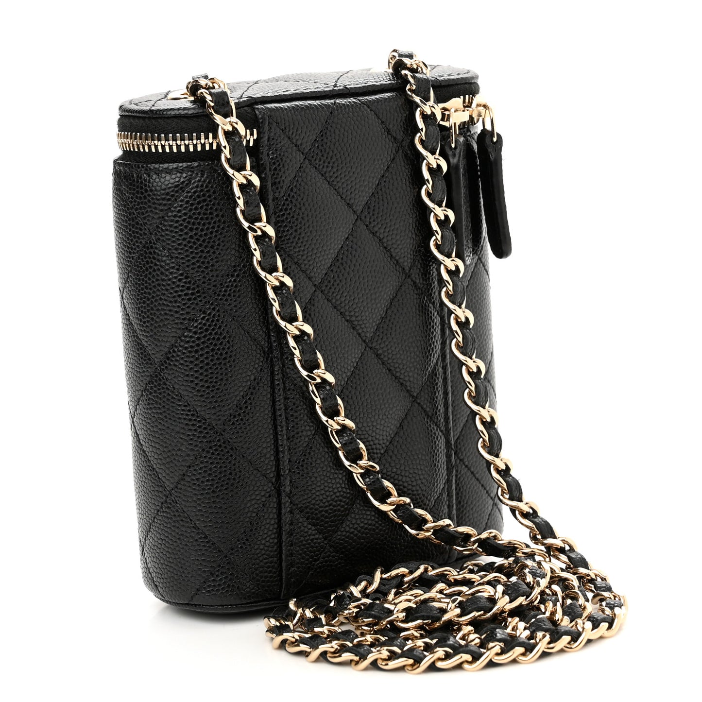 Caviar Quilted Small Vertical Coco Beauty Vanity Case With Chain Black