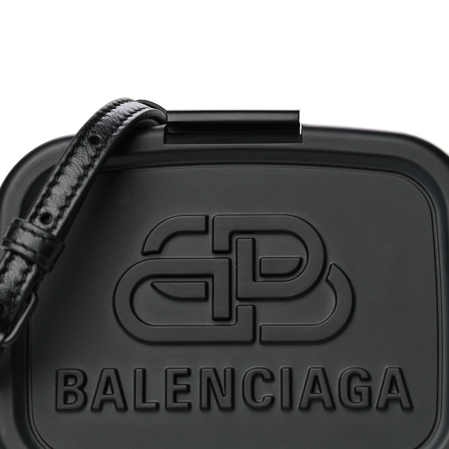 Balenciaga Recycled Plastic Calfskin Embossed Mini Lunch Box Case with Strap Black 7 of 10