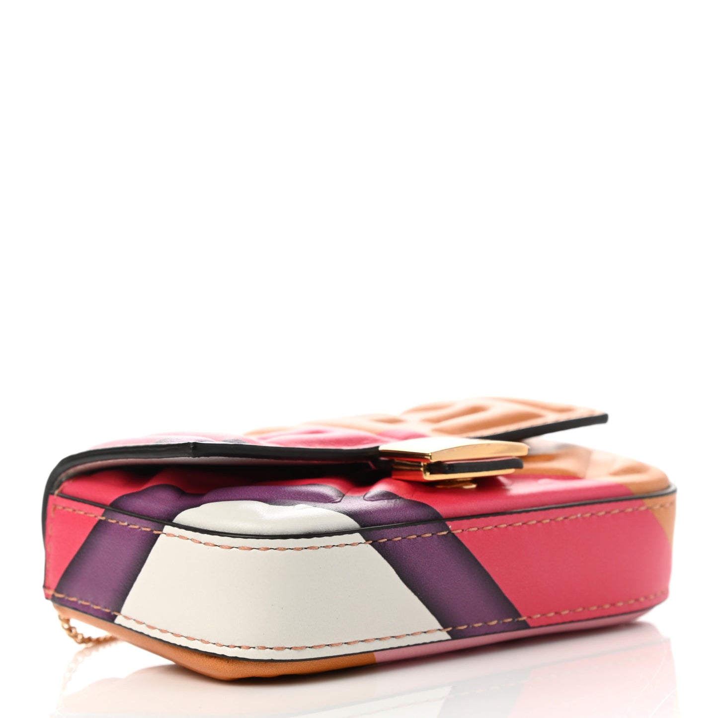 Nappa FF Embossed Line Print Nano Baguette Charm White Multicolor