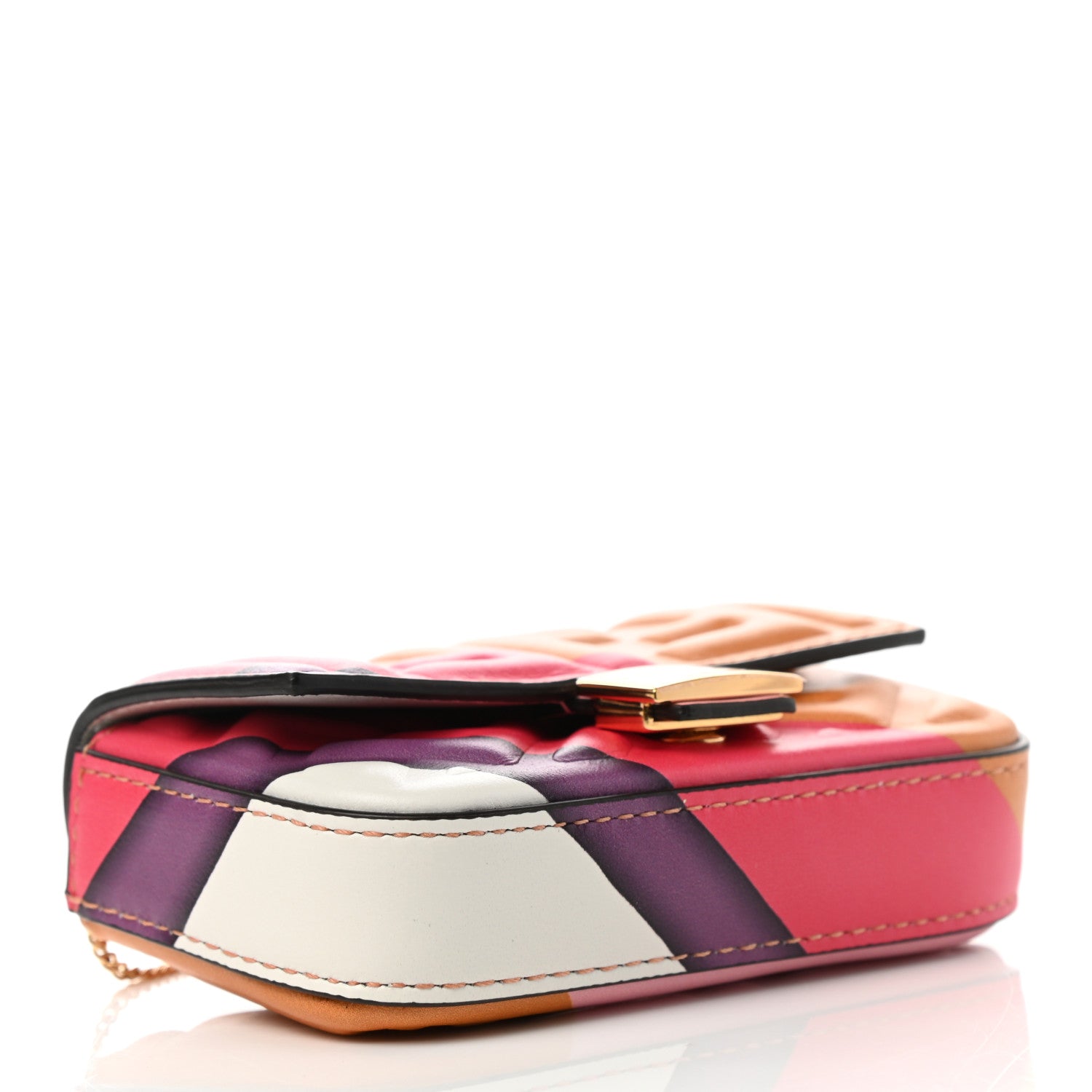 Fendi Nappa FF Embossed Line Print Nano Baguette Charm White Multicolor 4 of 11