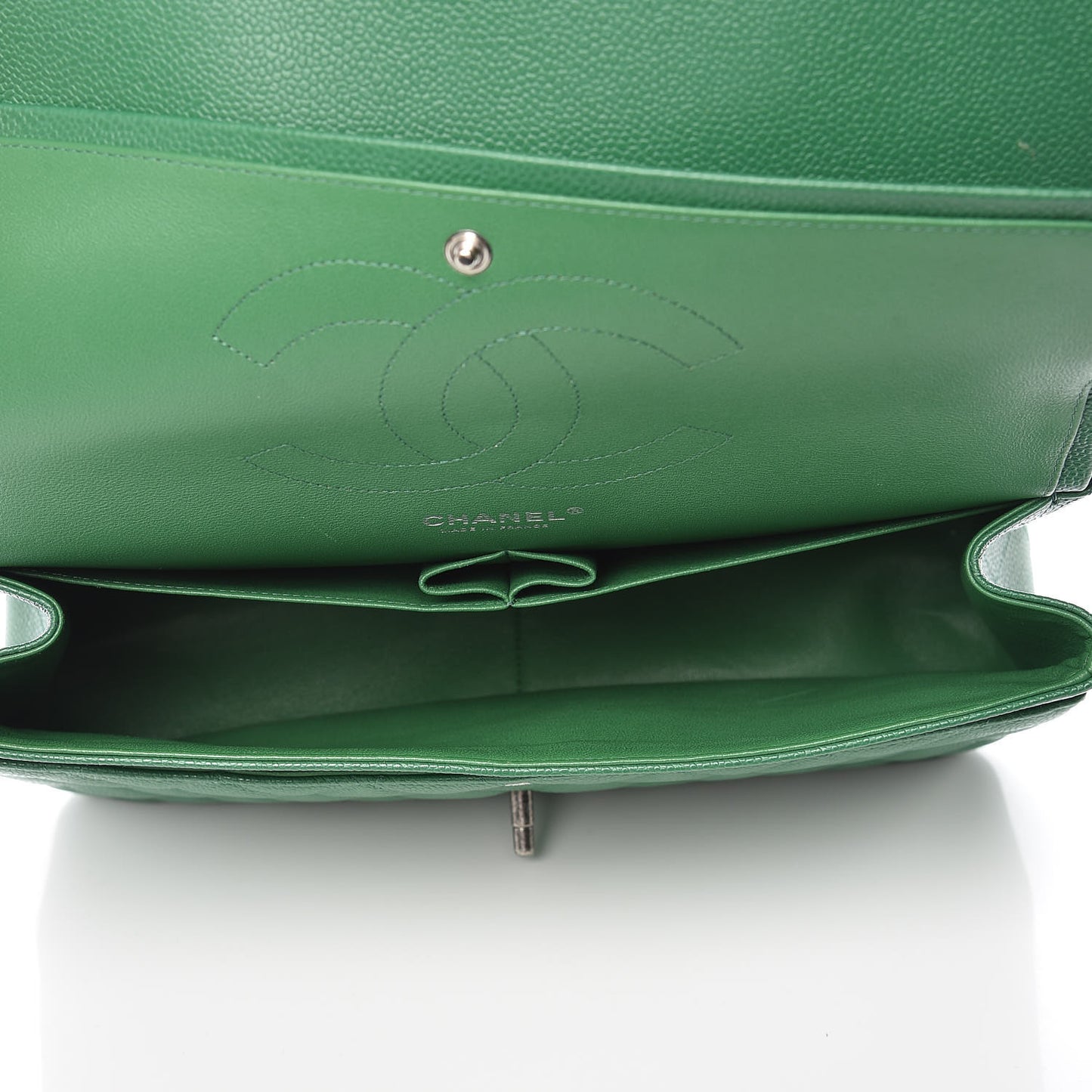 Caviar Quilted Jumbo Double Flap Green