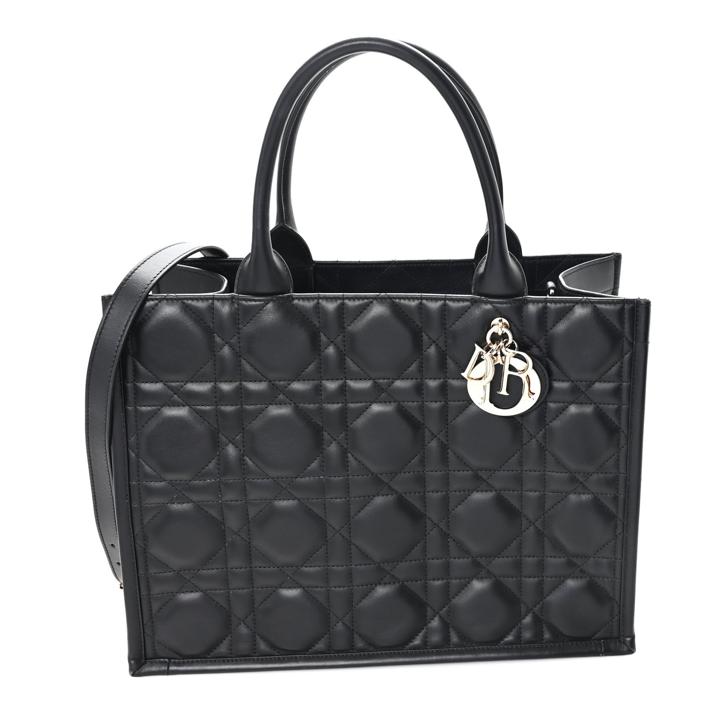 Calfskin Macro Cannage Medium Book Tote Black