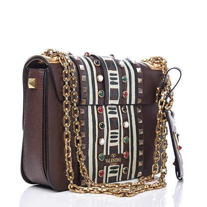 Valentino Garavani Grained Calfskin Tribal B-Rockstud Rolling Flap Cacao 3 of 12