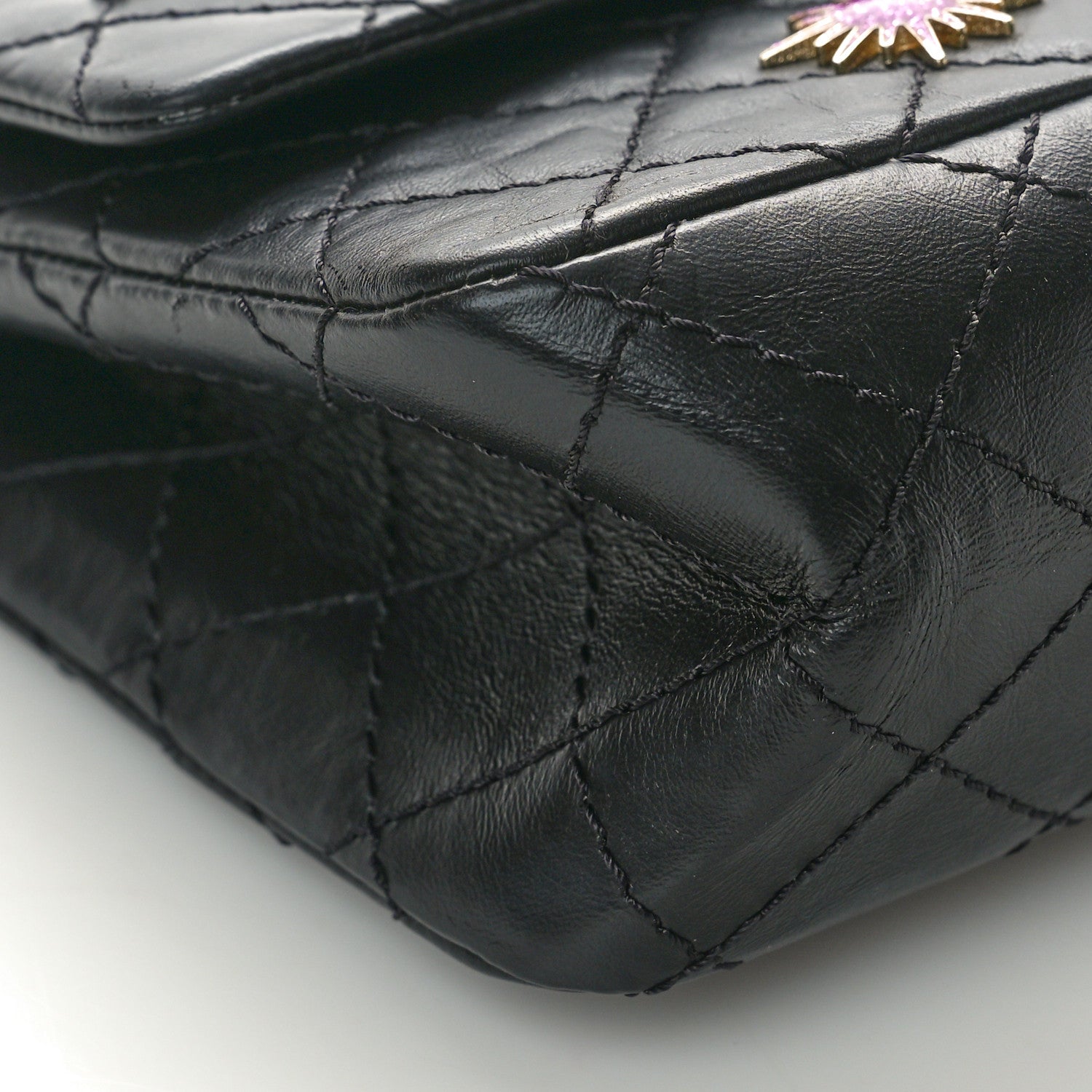 Chanel Aged Calfskin Space Charms 2.55 Reissue 225 Flap Black 9 of 10