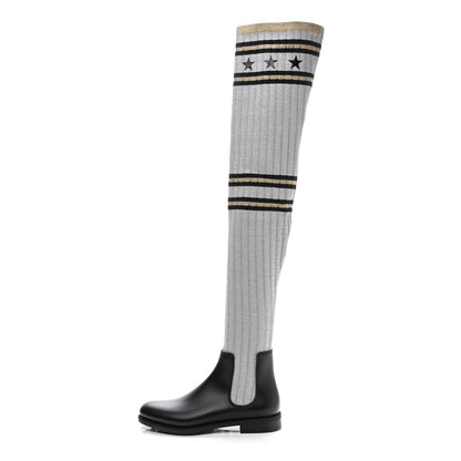 Givenchy Knit Rubber Storm Over The Knee Boots 39 Silver Gold 1 of 6