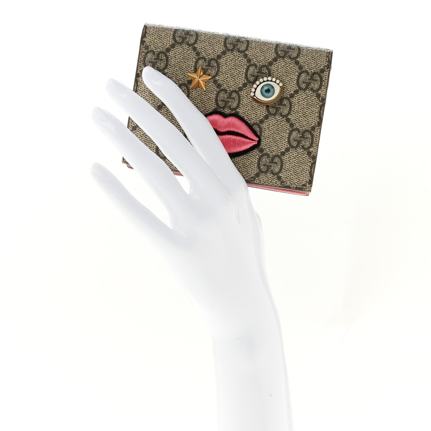 GG Supreme Monogram Face Embroidered Card Case Wallet Pink