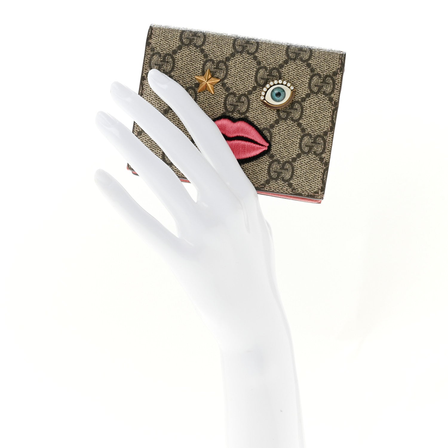 Gucci GG Supreme Monogram Face Embroidered Card Case Wallet Pink 2 of 8