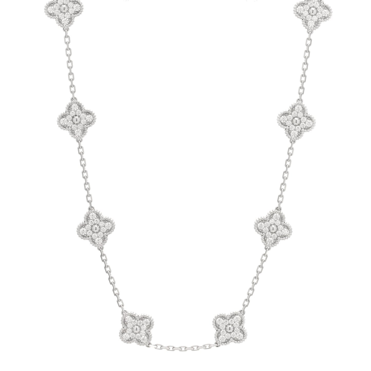 18K White Gold Diamond 10 Motifs Vintage Alhambra Necklace
