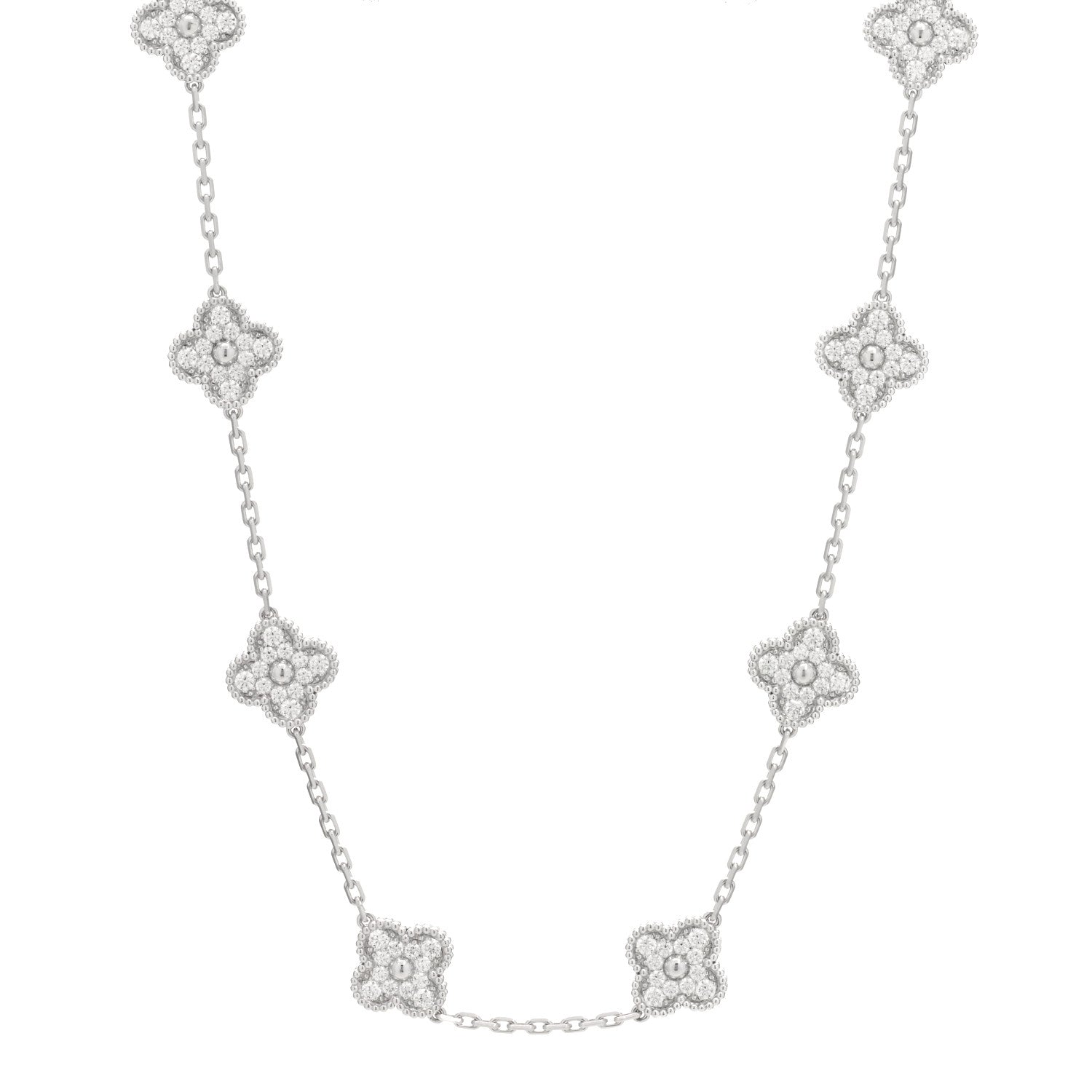 Van Cleef & Arpels 18K White Gold Diamond 10 Motifs Vintage Alhambra Necklace 1 of 3