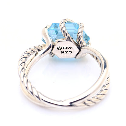 David Yurman Sterling Silver Diamond Blue Topaz 10mm Cable Wrap Ring 54 7 4 of 6