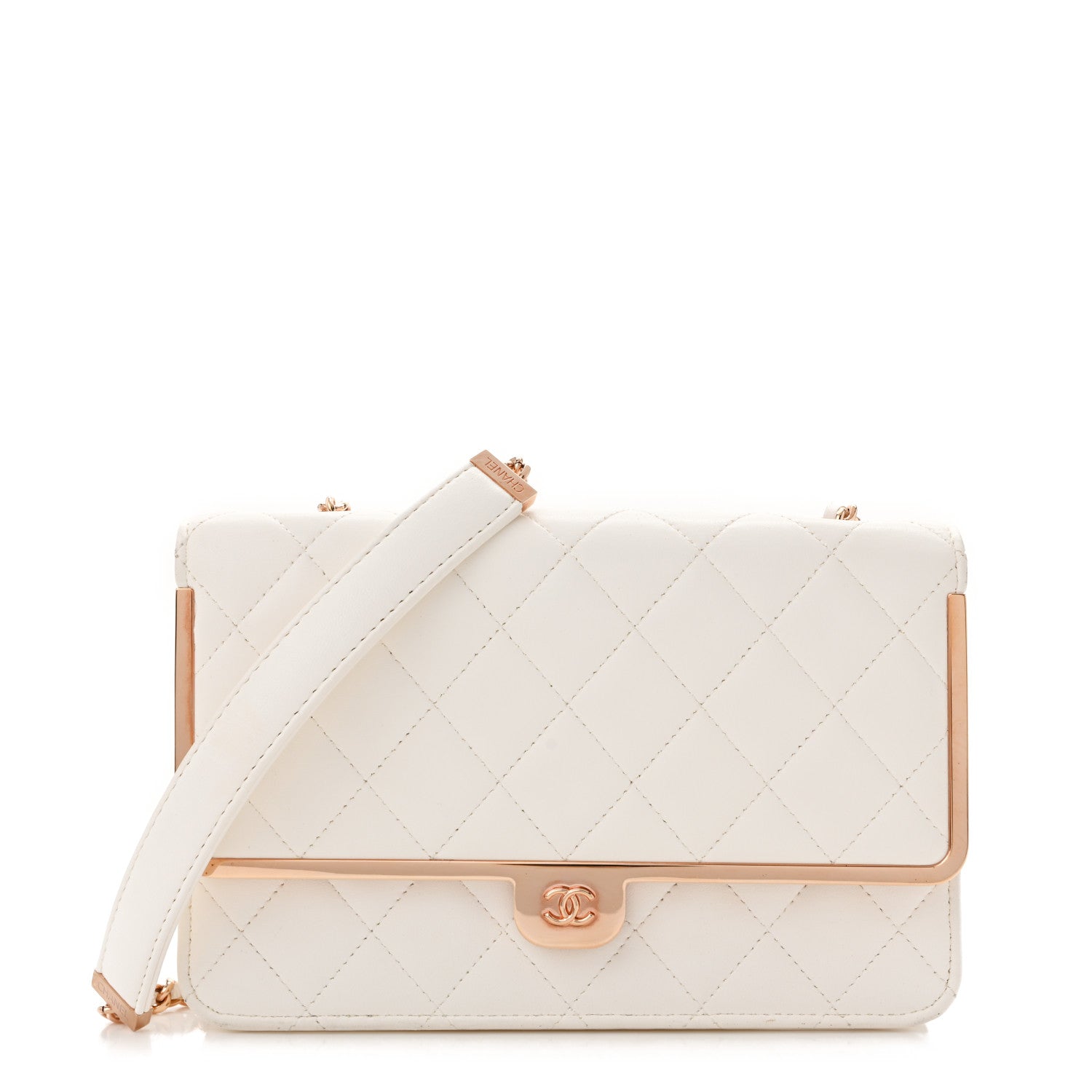 Chanel Lambskin Quilted Frame Wallet On Chain WOC White 1 of 18
